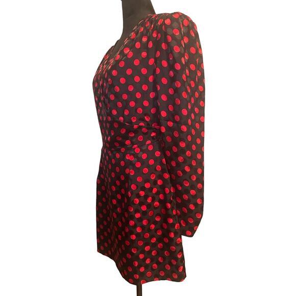RE/DONE Sz M 80s Wrap Jacquard 100% Silk Polka Dot Mini Dress NWT‎ long sleeve - Picture 4 of 13